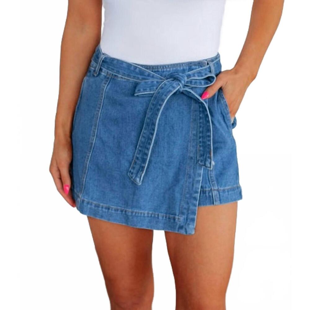 NEW BY TOGETHER denim bow skort in blue